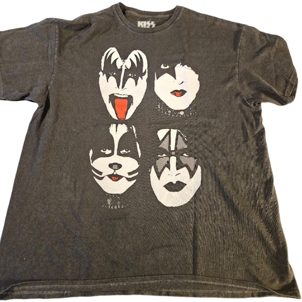 Philcos Black KISS Faces Washed Graphic T-shirt Large Unisex 2024